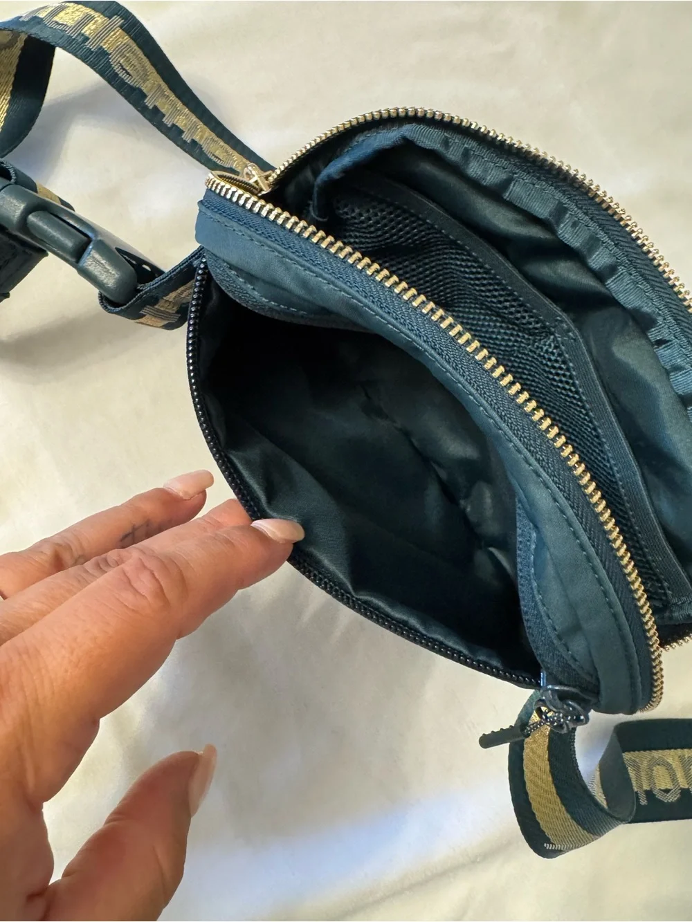 lululemon athletica Teal Belt Bag with Gold-Strip Strap